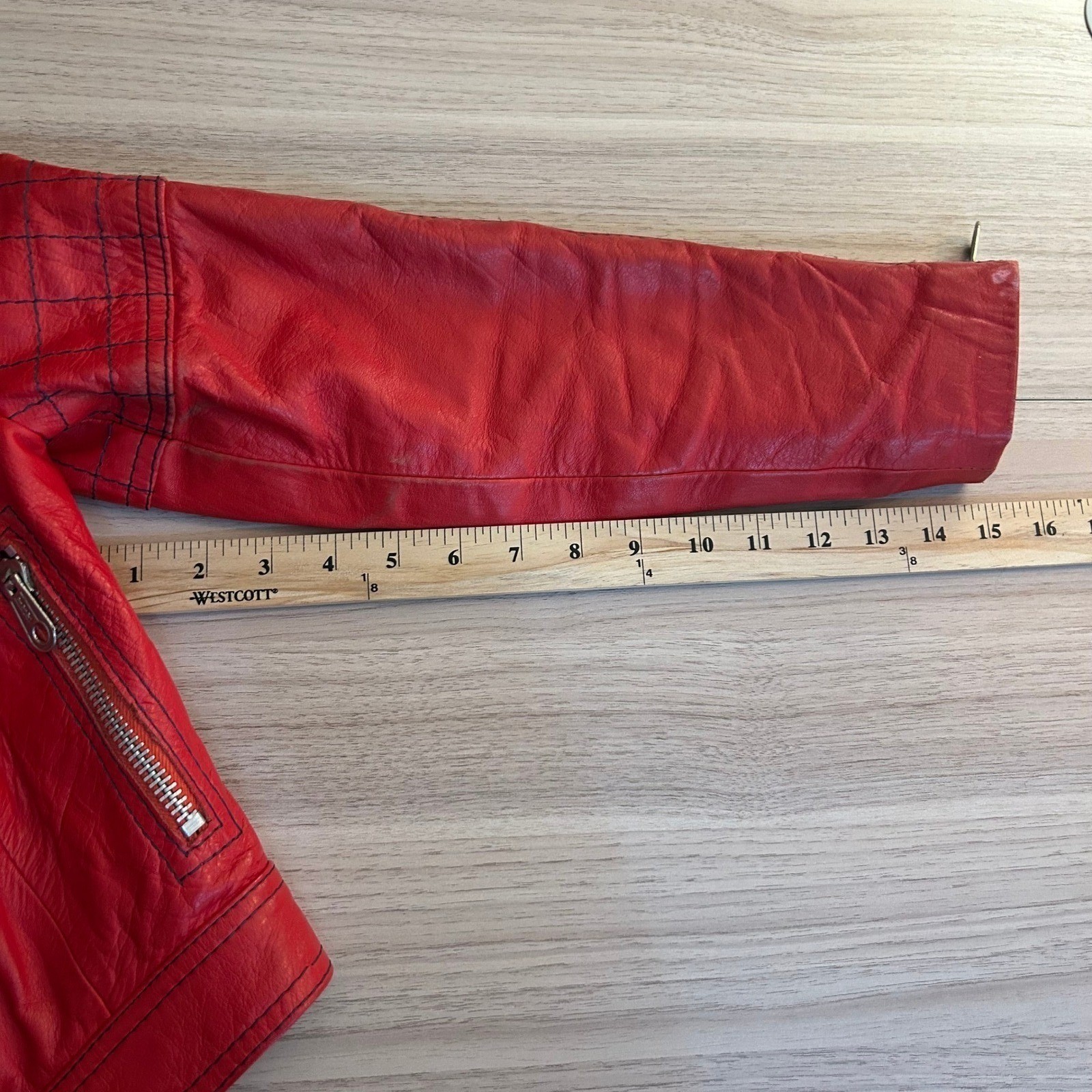 Suburban International Vintage Quilted Moto Leather Jacket Red Small Good