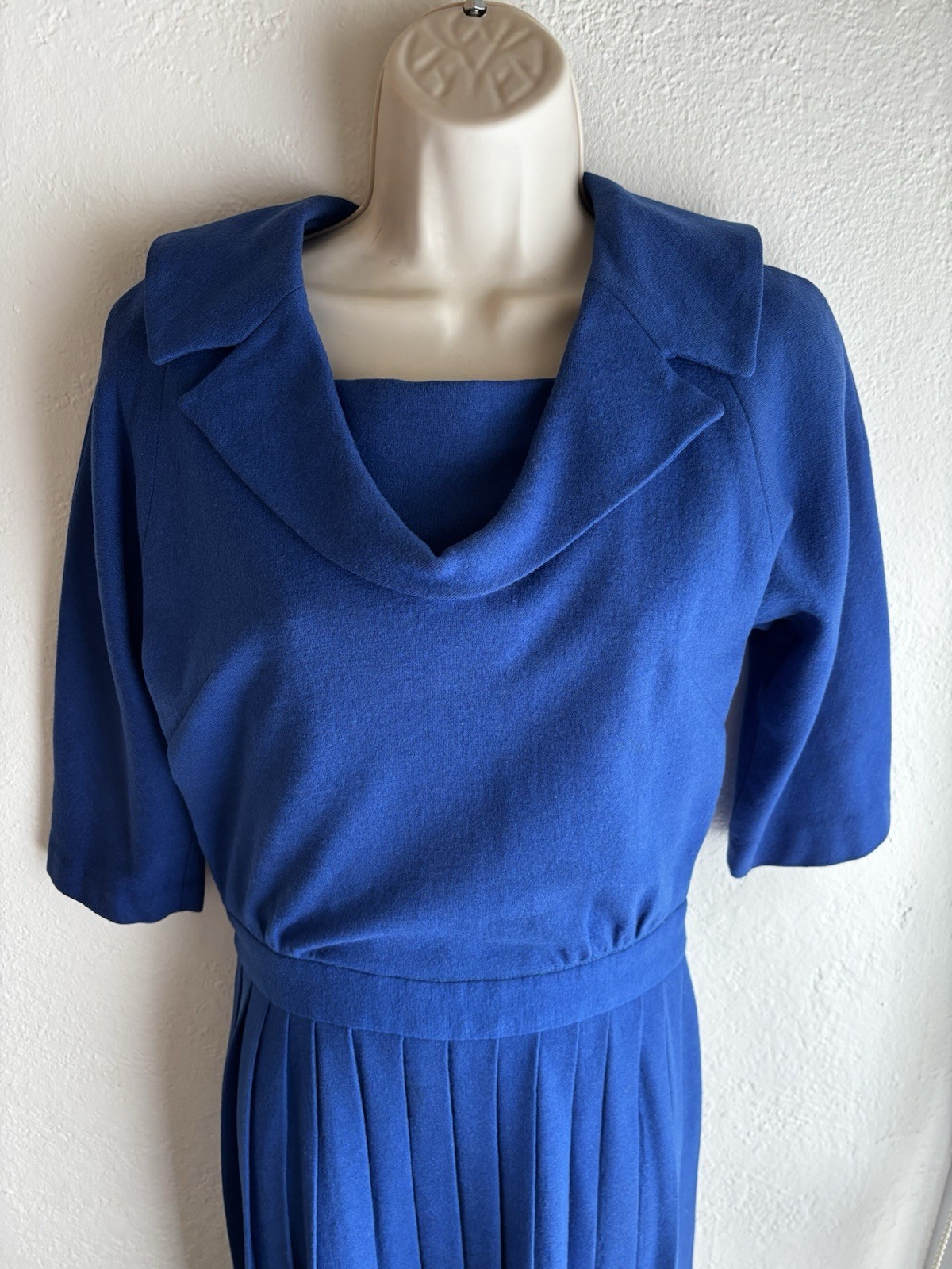 Vintage 1950’s R&K Originals Wool Dress With Pleated Skirt Cobalt Blue Size 4