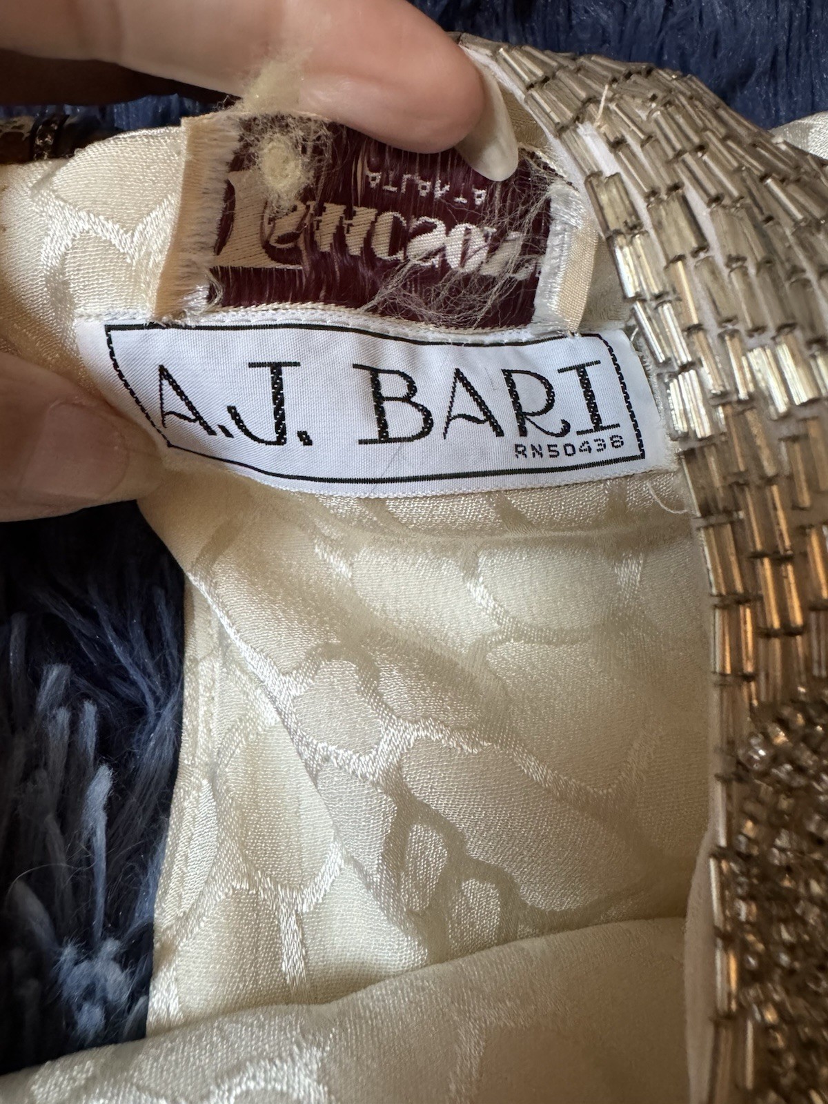 Vtg A J Bari Isaacson’s Ivory Off White Leopard Beaded Neckline Shoulder Dress
