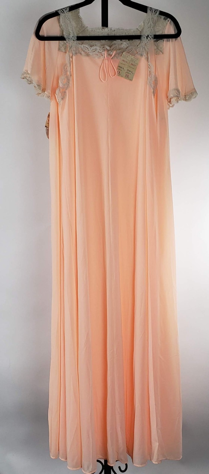 Olga Peachglo Peignoir Set USA Made Deadstock Nylon Lace Robe Gown NWT VTG Rare