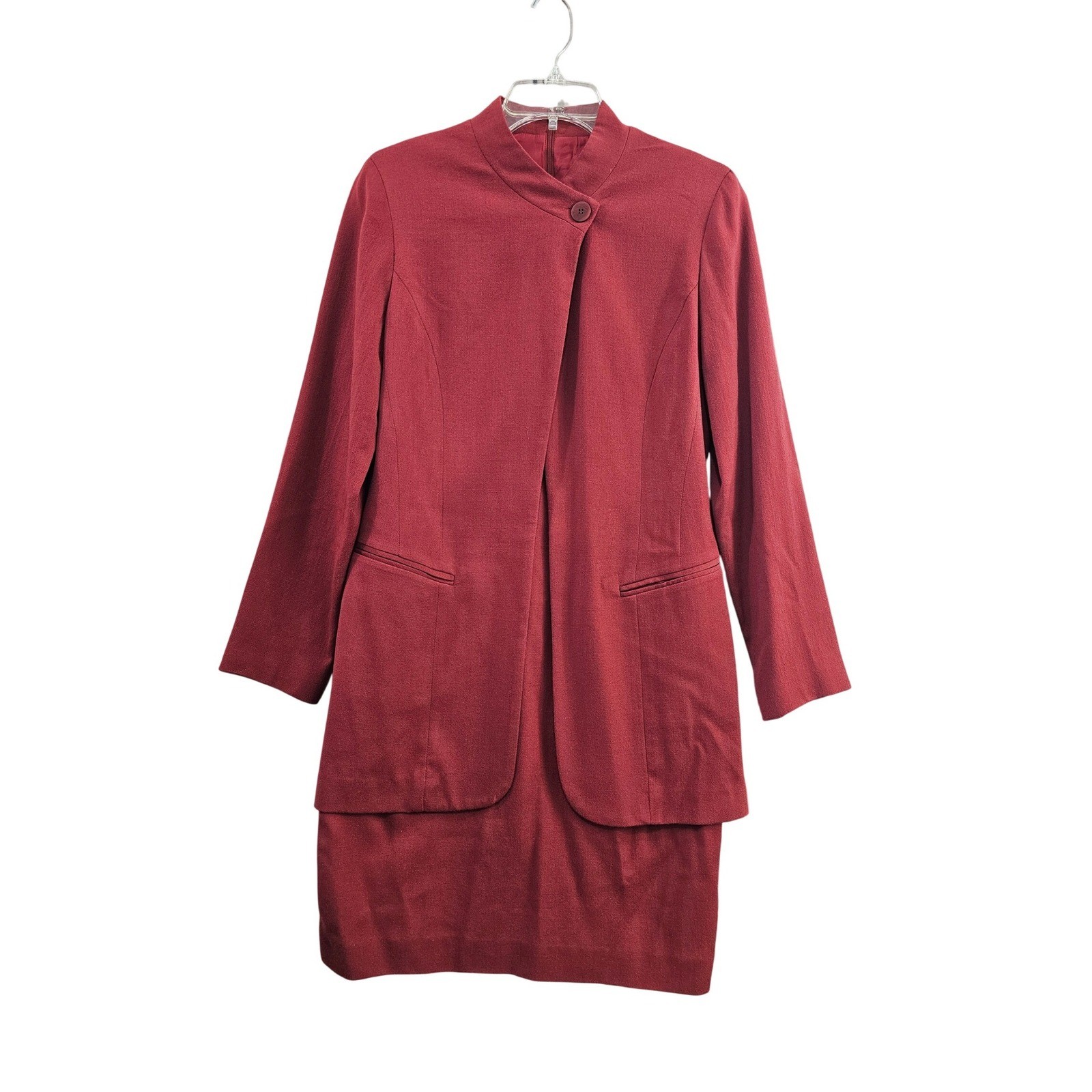 Depeche Mode Yves Cossette Dress Women 6 Red Wool Vintage 80s Mock Neck Layered