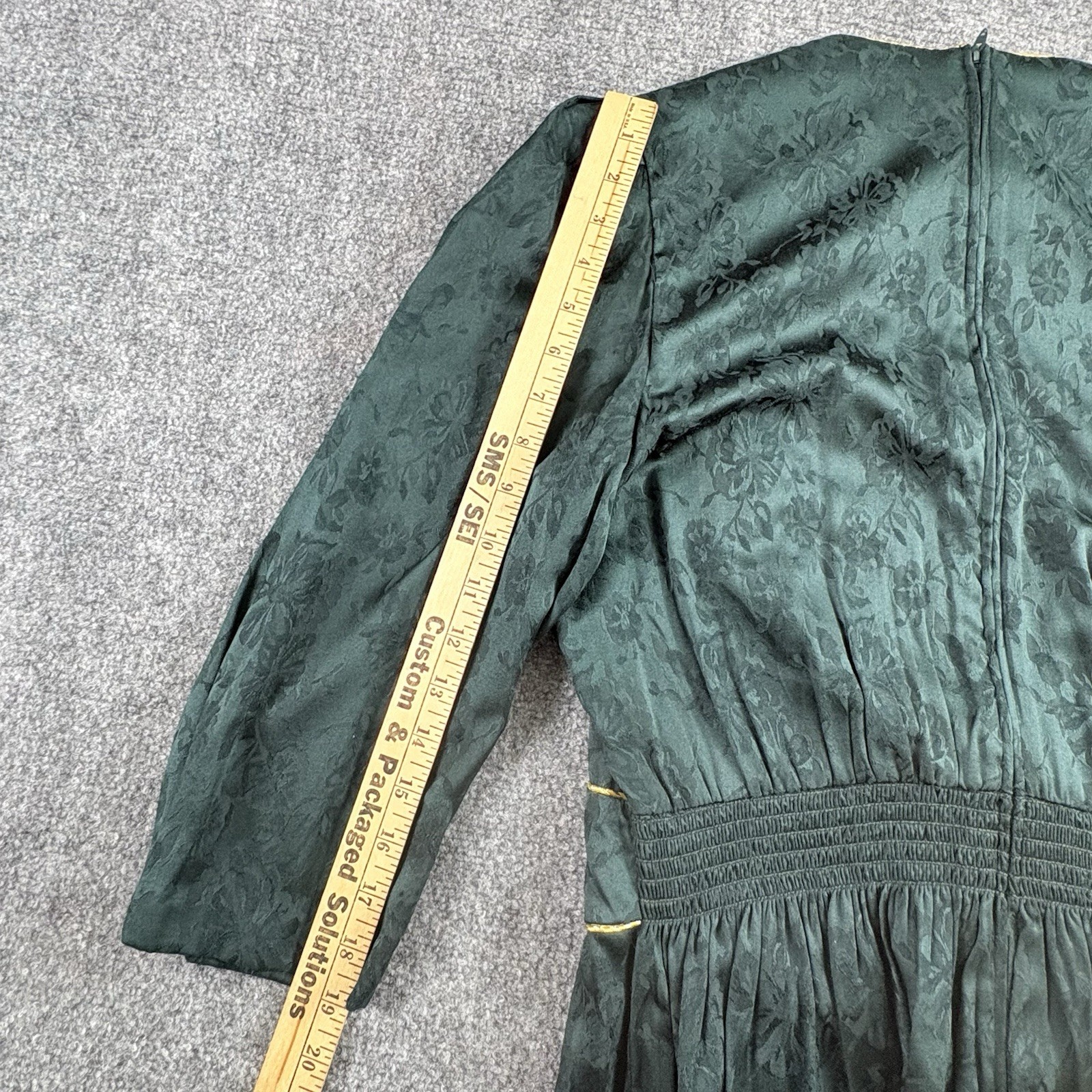 Vintage 80s Miss Dorby Dress Women’s 14 Green Jacquard Cottagecore Regency Fairy