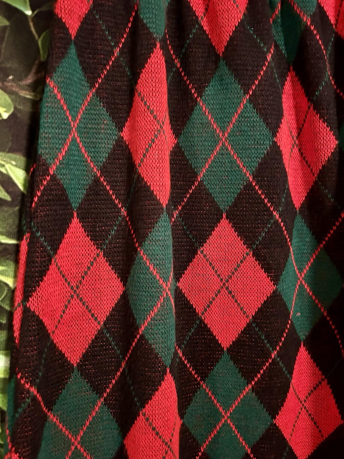 Vintage 70s Knit Skirt Red Green Black Diamond Pattern No Tags Elastic Waist Sm