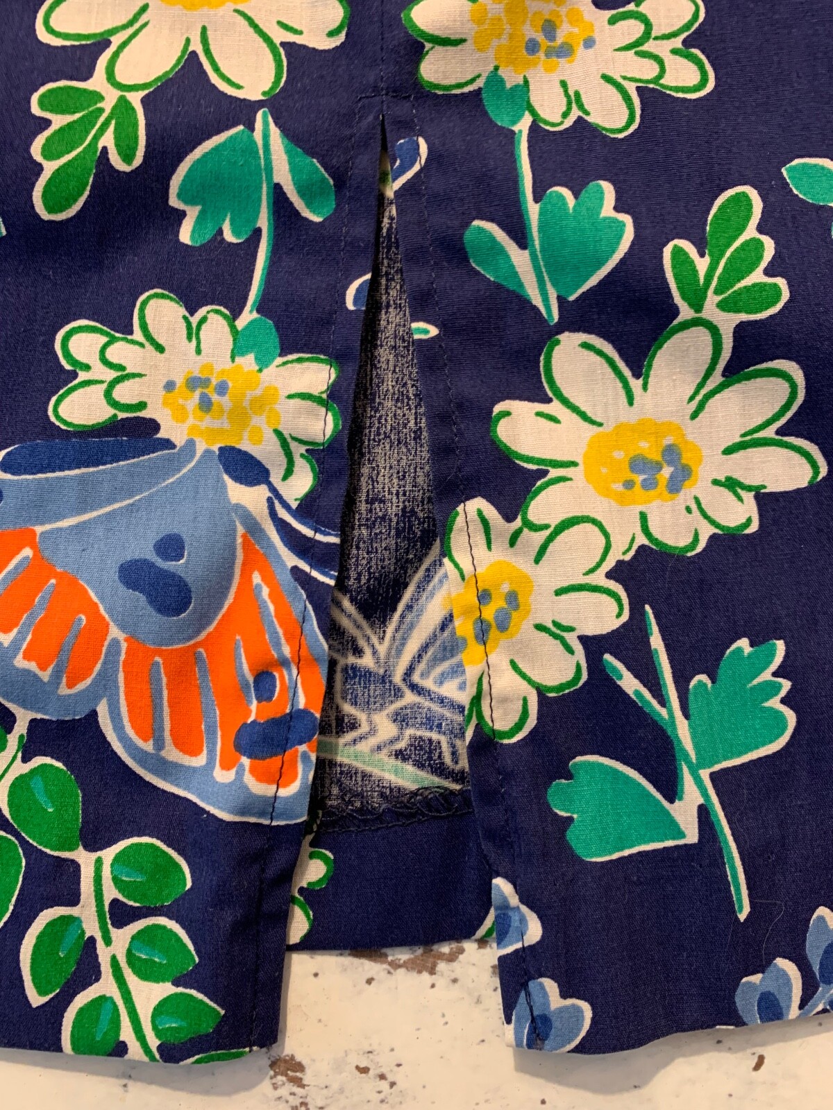 Vintage Barclay Square Skirt Navy Blue with Butterfly Floral Print Size 16 USA