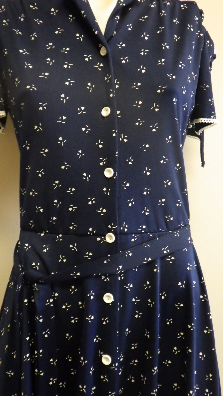 Vintage 70s 80s Boho Blue Shirtdress S Button Up Cap Sleeve Fit Flare Retro