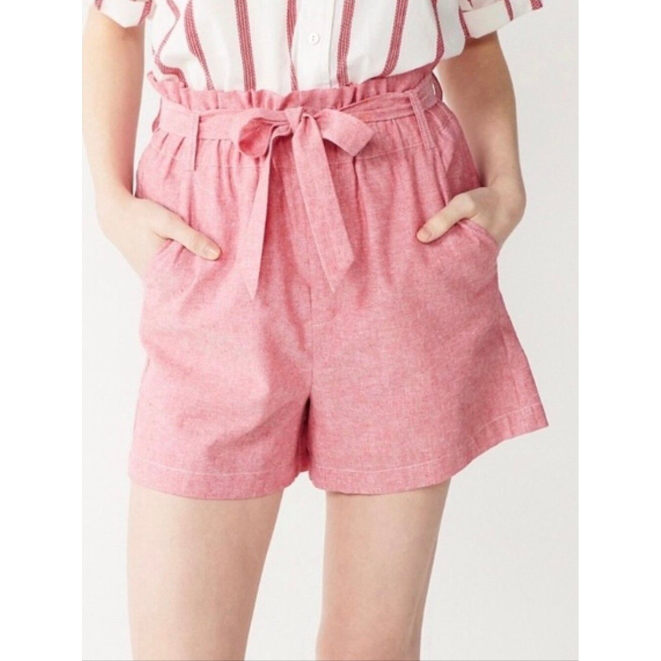 Womens Paperbag High Waisted Shorts Linen Quiet Luxury Preppy NWOT Plus Size XXL