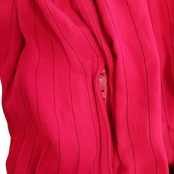 Vintage 1980’s Dress John Roberts Red Dress Med Pleated Pin Stripe Belt
