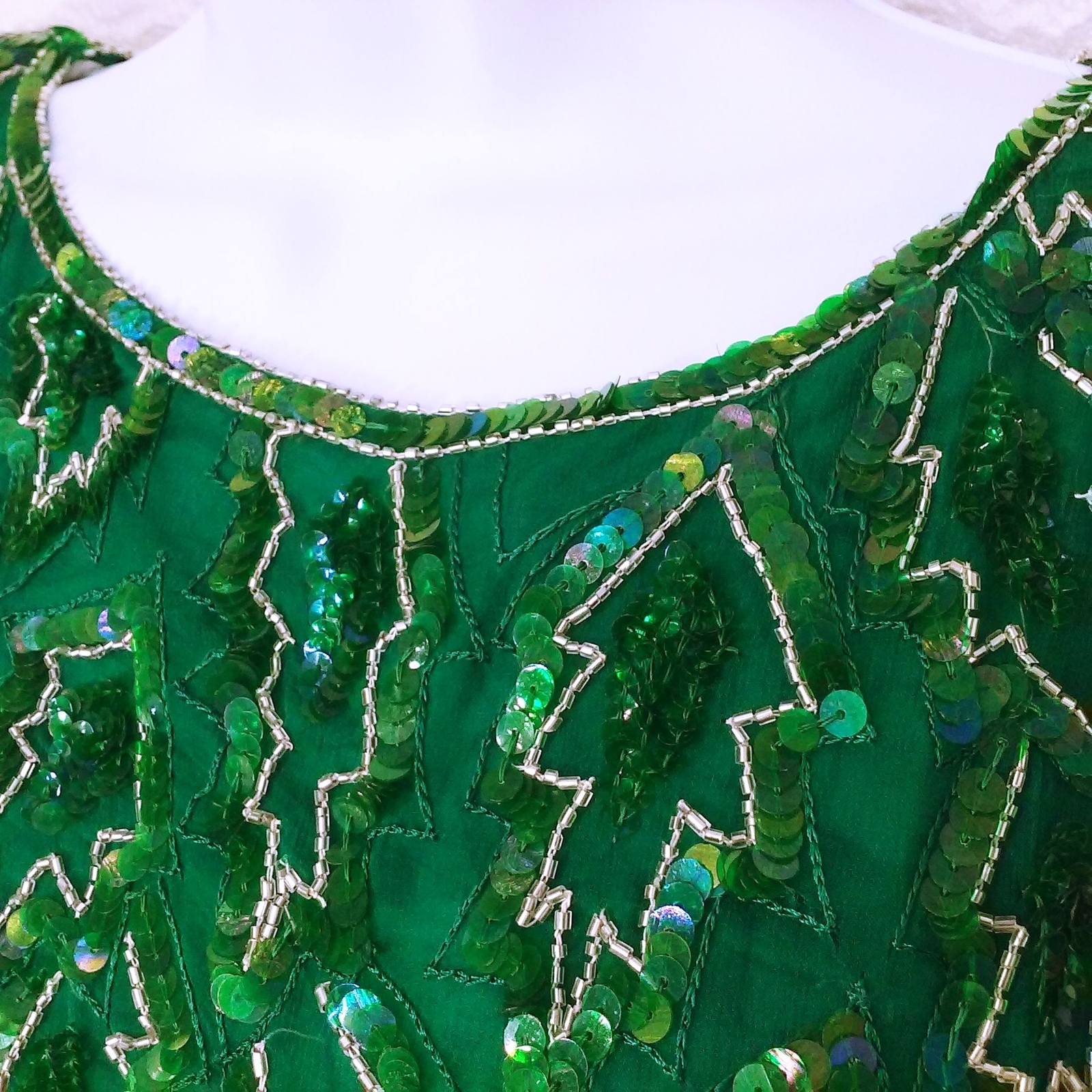 Vintage 80s Scala 2-pc Set Gatsby Silk Sequin Beaded Leafy Blouse Skirt -M Teal