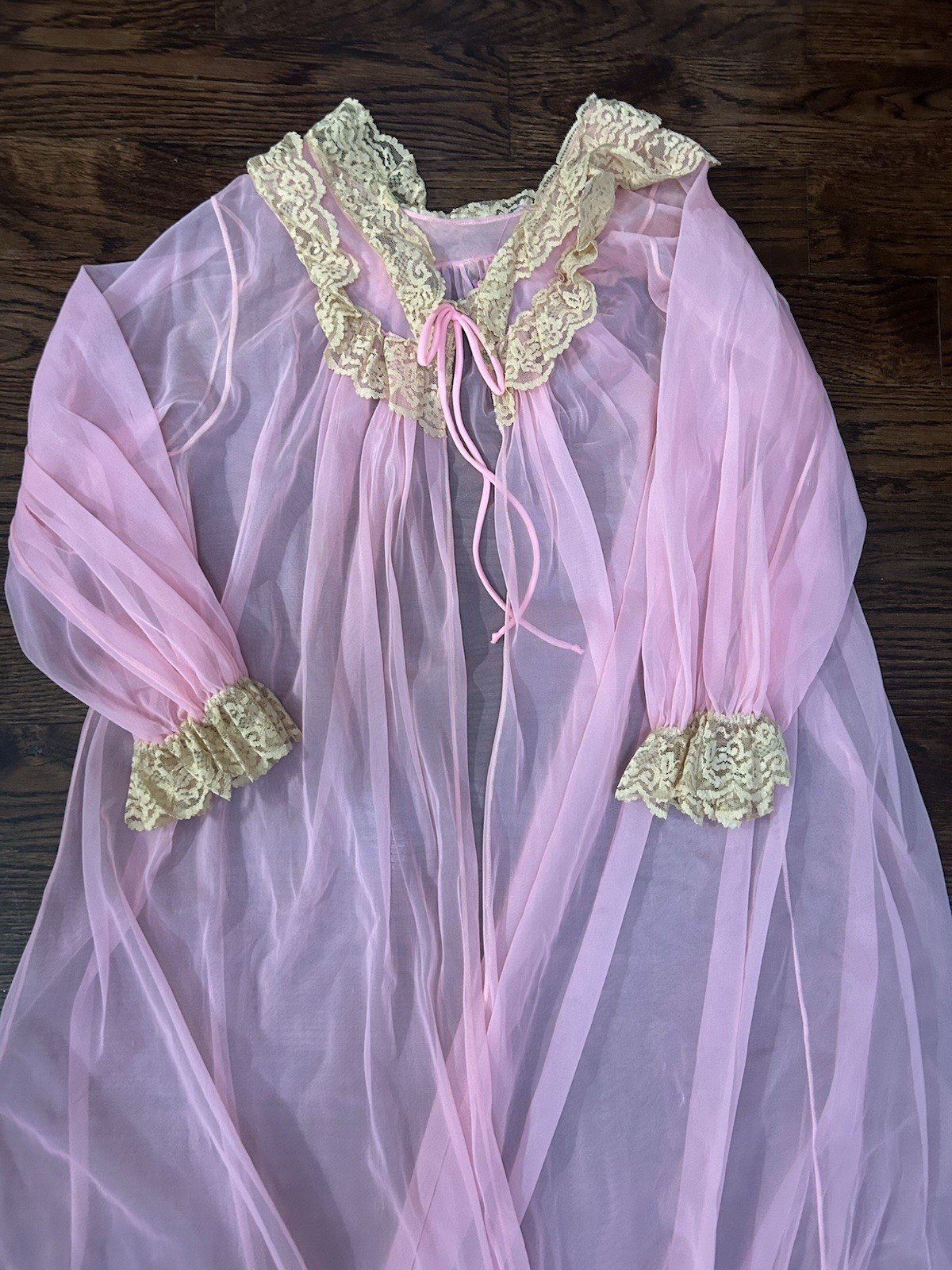 Vintage Jenelle Of California Peignoir Chiffon Nightgown Robe Set Bright Pink