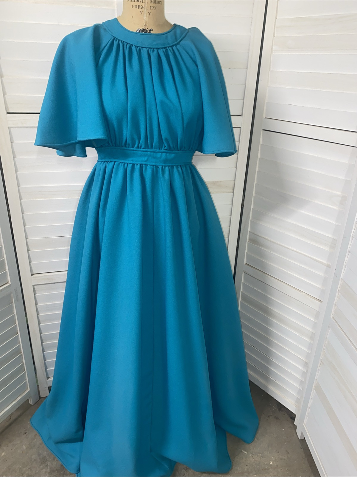 Vintage Handmade 60s 70s Teal Blue Hostess Maxi Fit N Flare Gown Dress Medium