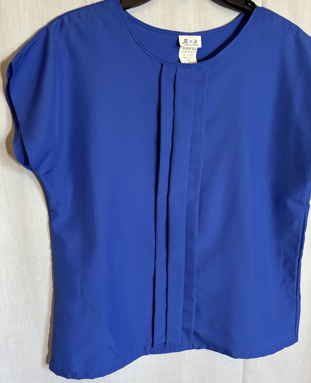 VINTAGE 90’s 80’s Y2K R&J BLUE PLEATED SHORT CAP SLEEVE BLOUSE SIZE 12