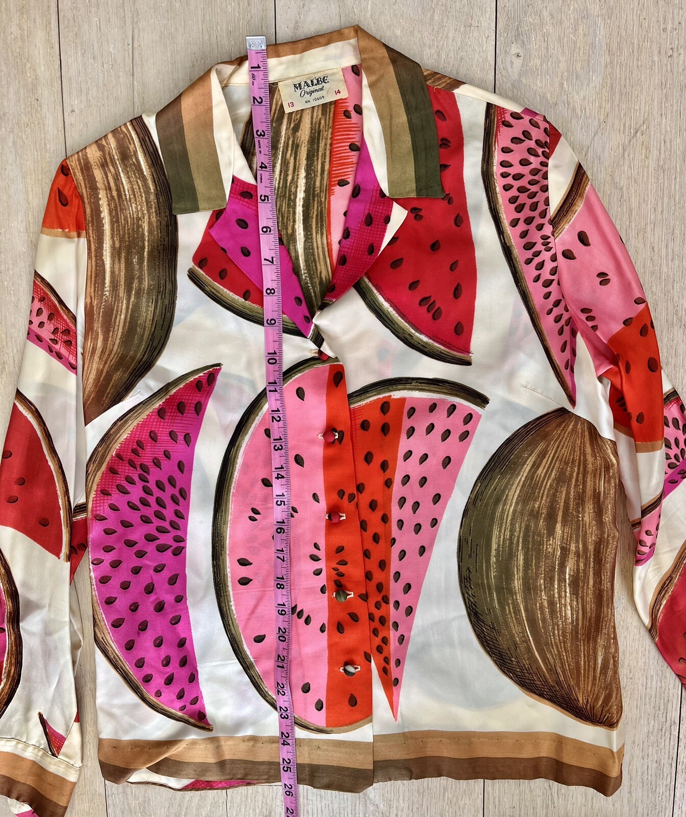 Malbe Originals True Vintage Blouse 1970s Pink Watermelon Fruits