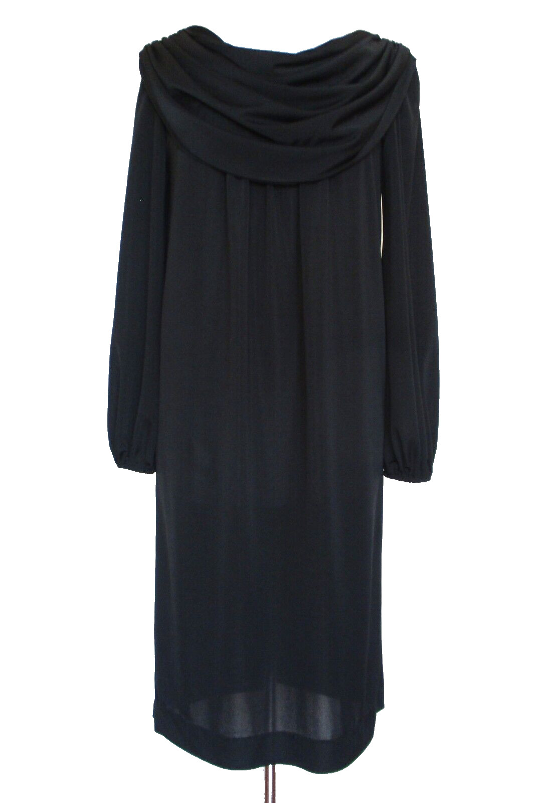 Vintage Halston III Dress Size 6 Women Black Polyester Shift Draped Neck