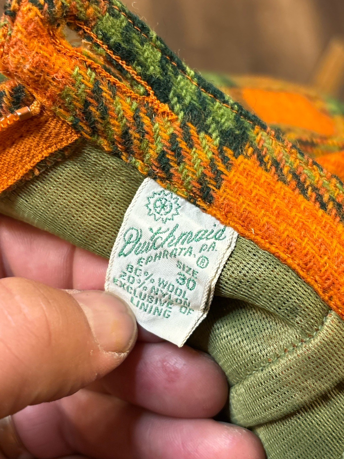 Vtg Dutchmaid Plaid Wool Skirt Women’s 30 Orange 60s Mod Hippie Mini Retro