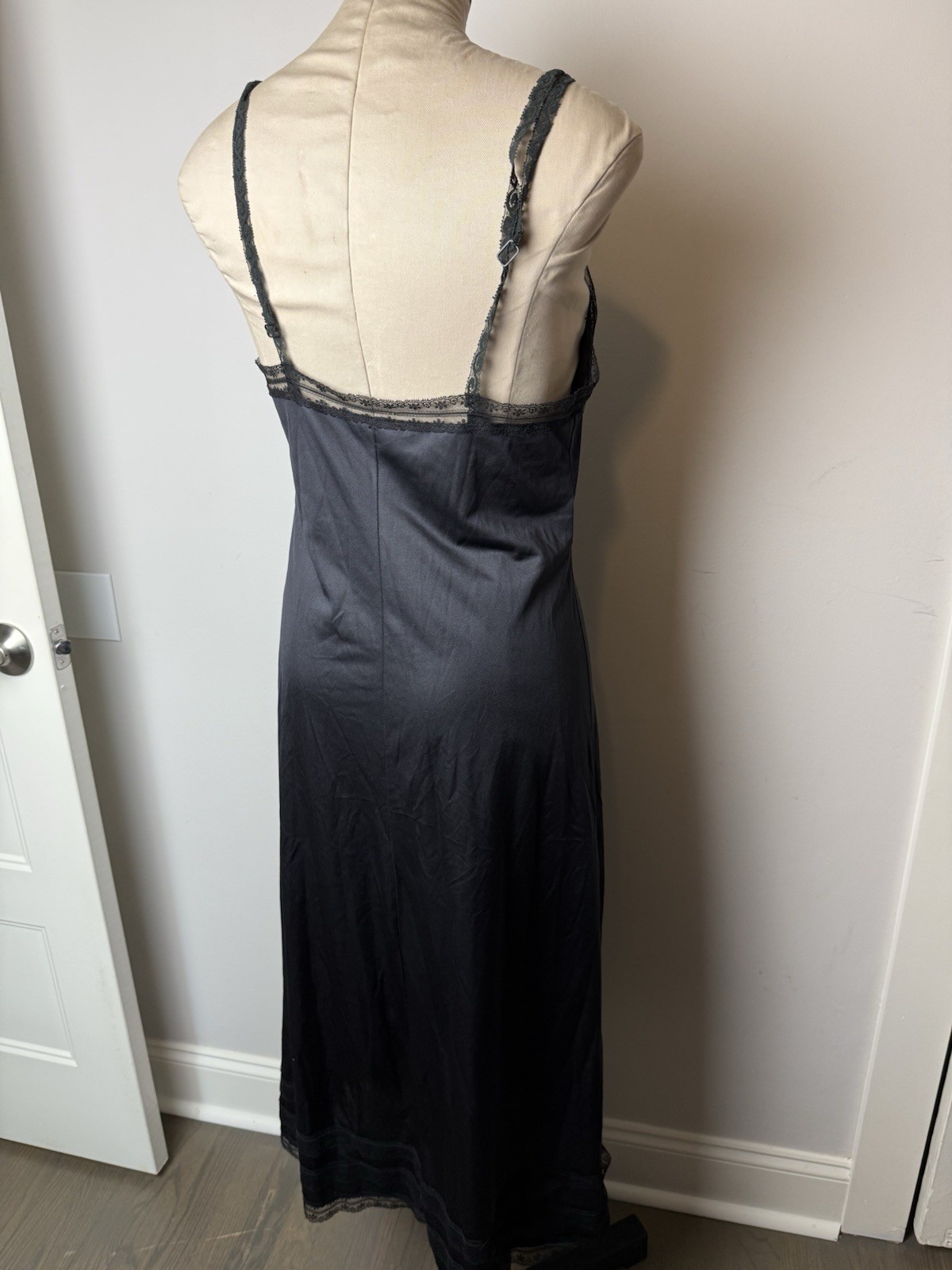 Vintage Jenelle Of California Slip Black Lingerie Nightgown Satin Lace Trim