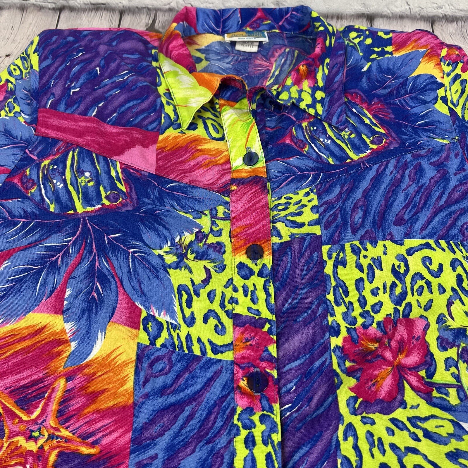Vintage Sea Suns Neon Bright Floral Tropical Leopard Beach Pants & Top Set XL