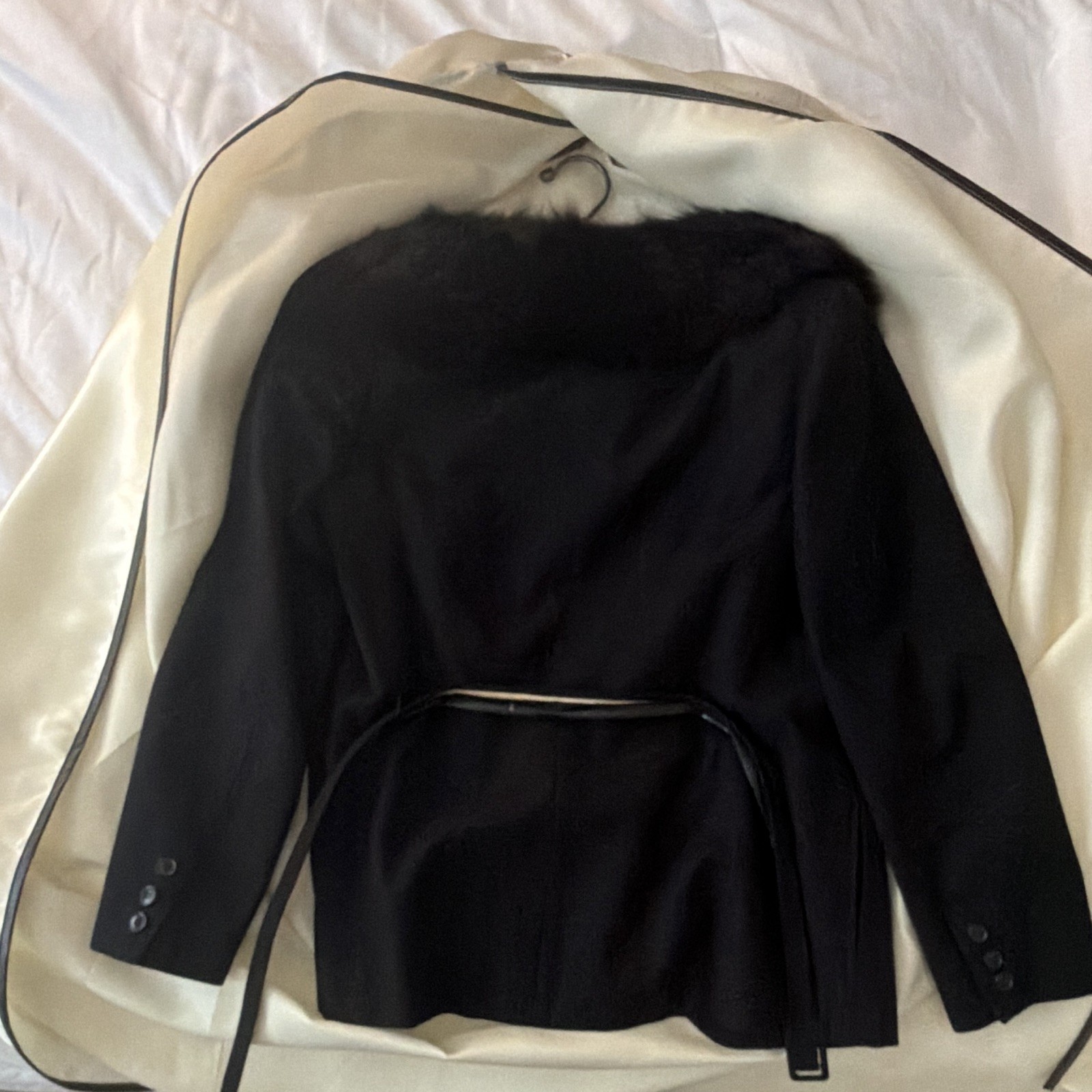 Robert Meshkoff Black Jacket with Fur Collar, Size 8 Regular