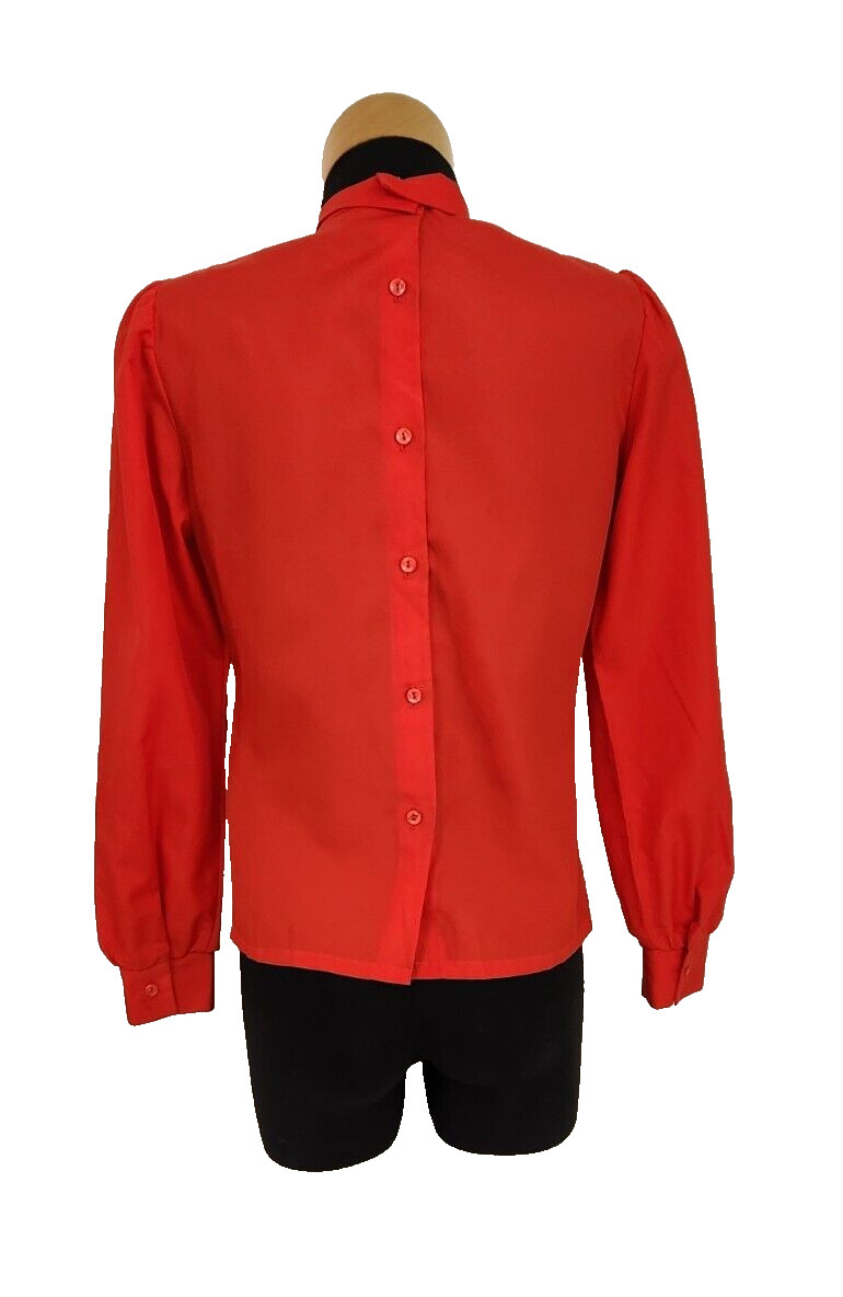Vtg 70s Rust Red Long Sleeve Blouse Oversized Ruffled Collar Fitted Waist Retro