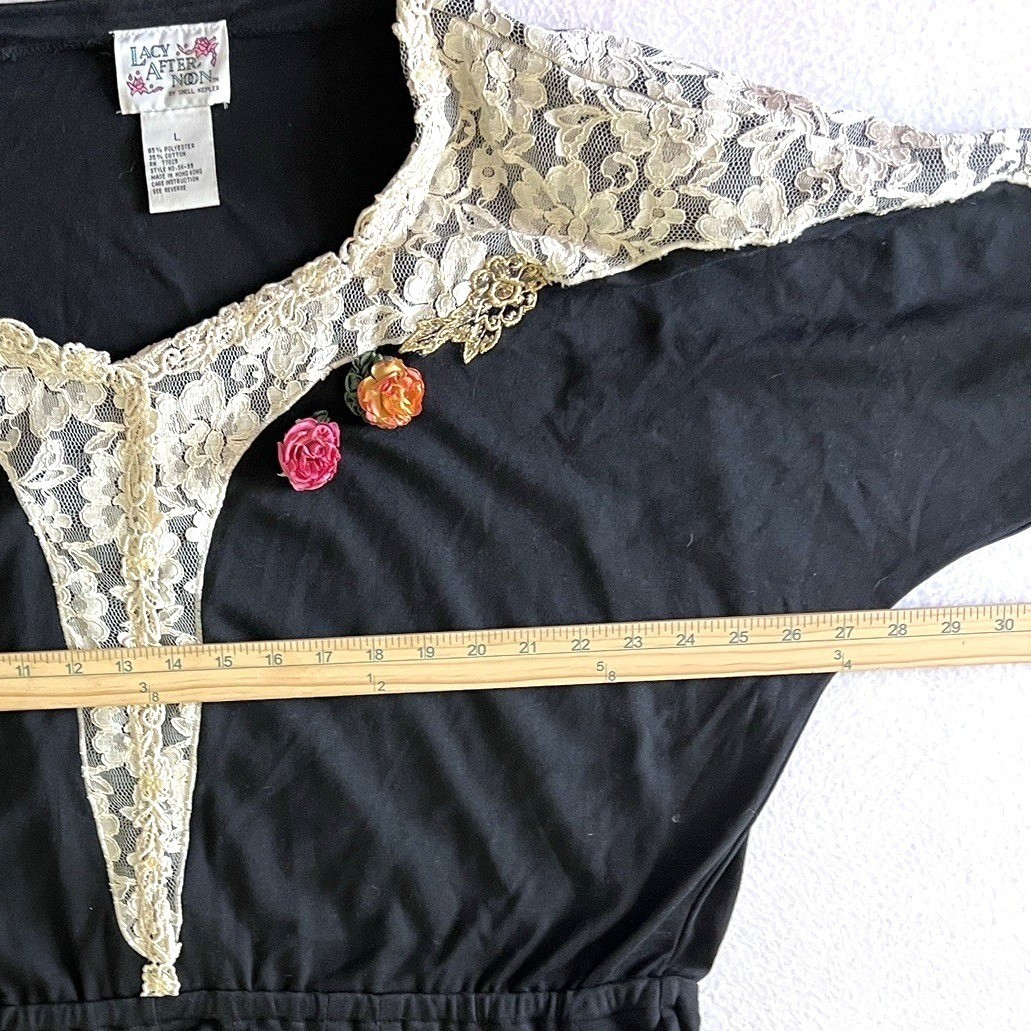 Lacy Afternoon Shell Kepler Jumpsuit Womens L Black Lace Floral Corsage Boho