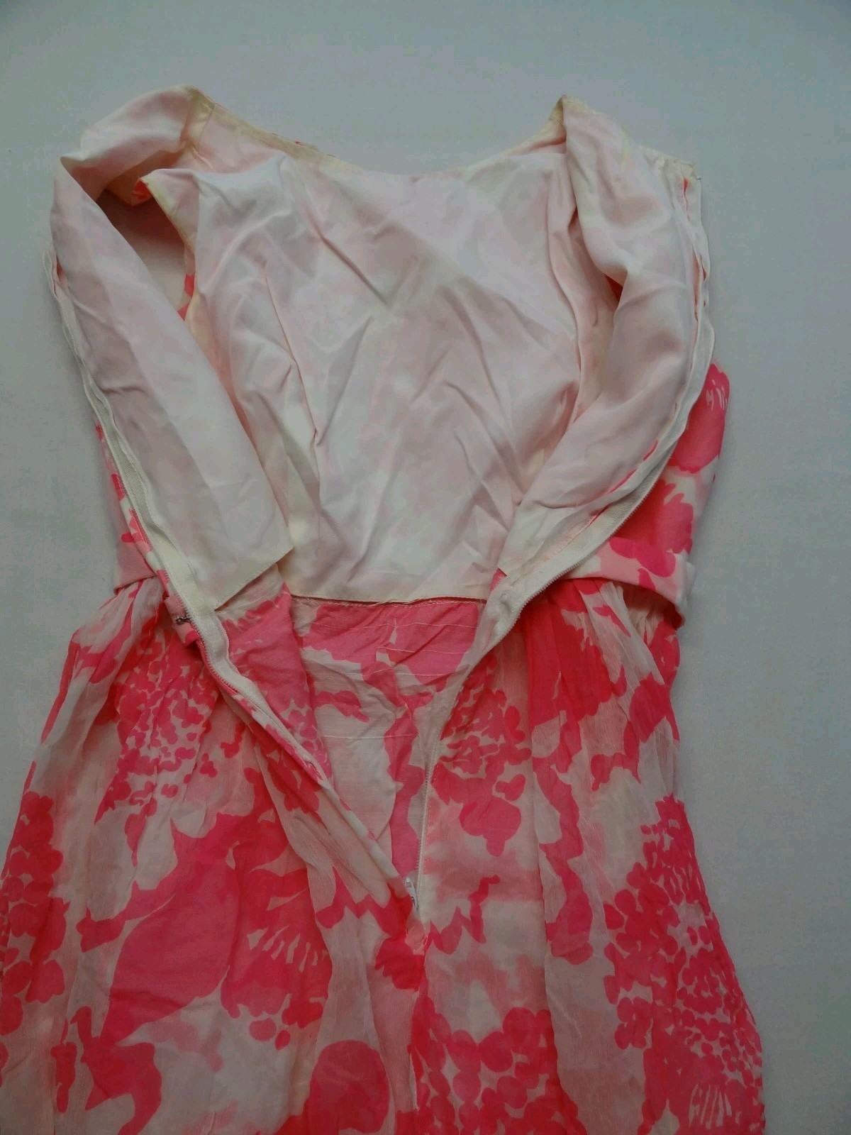VTG XS Floral Dress Pink White Talon Zipper ILGWU Union Made in USA Long Maxi