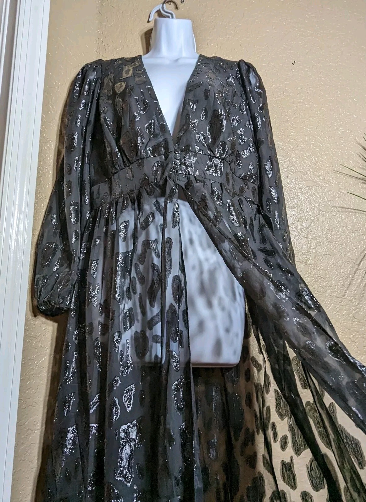 City Chic VTG Size 14 Juniors (Womens XS) Black MAXI Sheer Dress LongSlv Goth