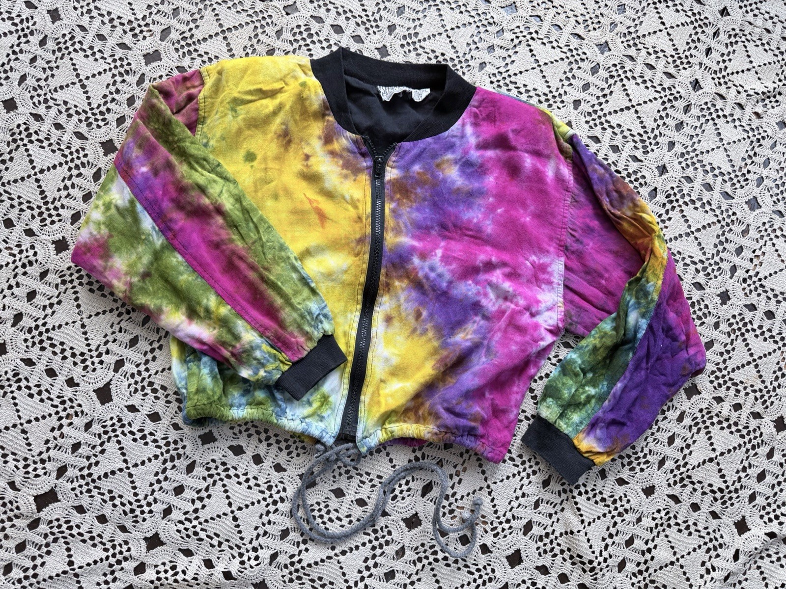 Vintage ‘80s ‘90s Tie Dye Bomber Jacket Soft Rayon India S/M/L