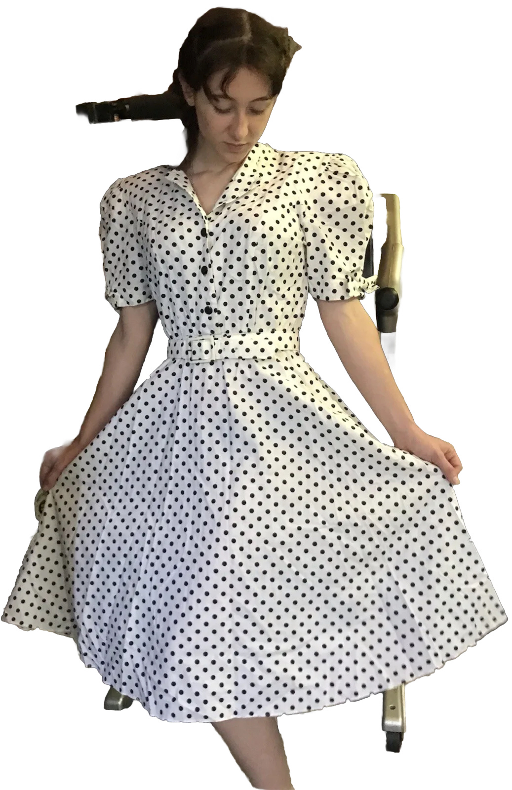 Vintage Pinup Style Party Swing Dress Polka Dots Black White Jenny Petites