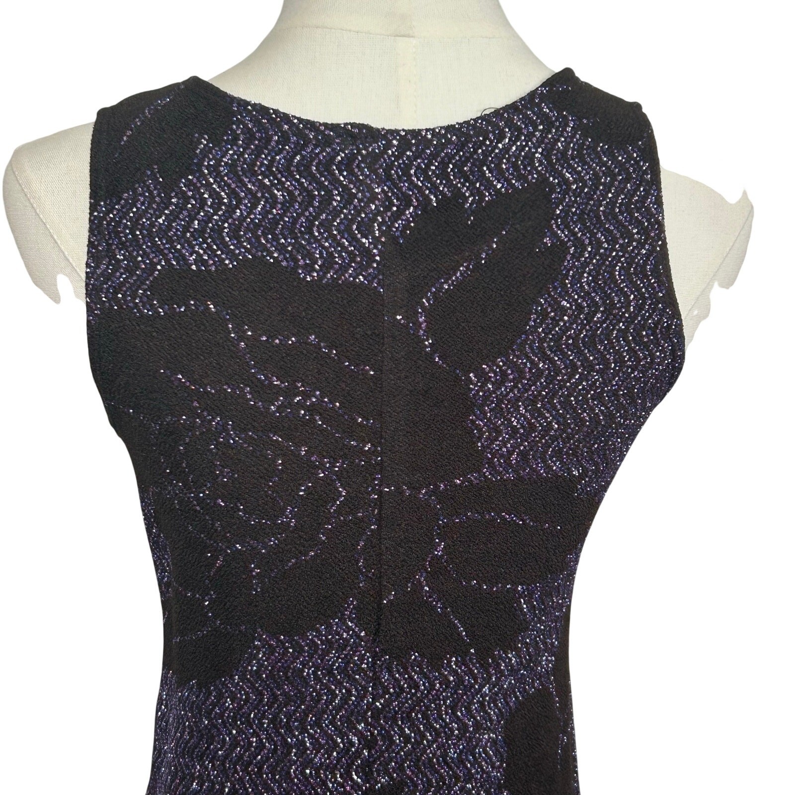 VTG 90s Black Purple Floral Metallic Maxi Dress M Goth Grunge Whimsigoth Y2K