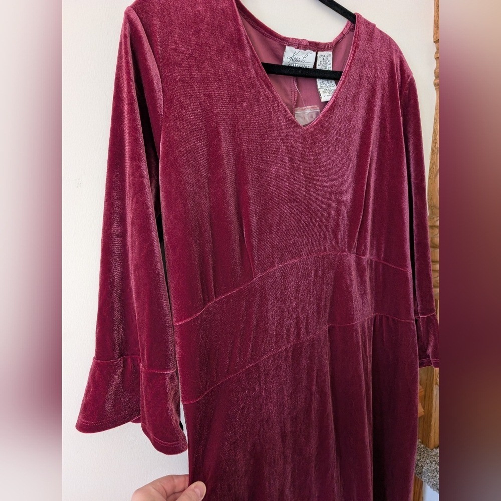Vintage 90s Velvet Magenta Pink Whimsigoth Witchy Vamp Midi Dress Size XL