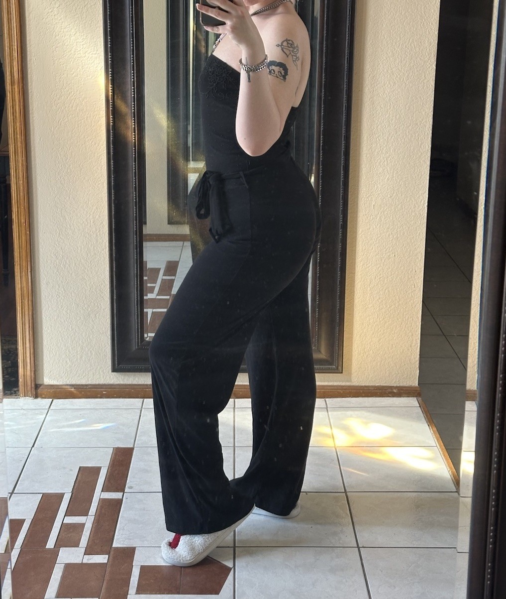 VTG 90s/00s Forever 21 Jumpsuit Black Beaded Stretchy Waist Belt Size L USA Y2K