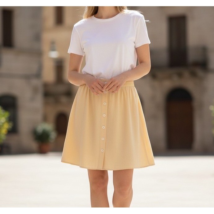 Stringbean Skirt Butter Yellow Button Front Circle Vintage Womens Large Mini