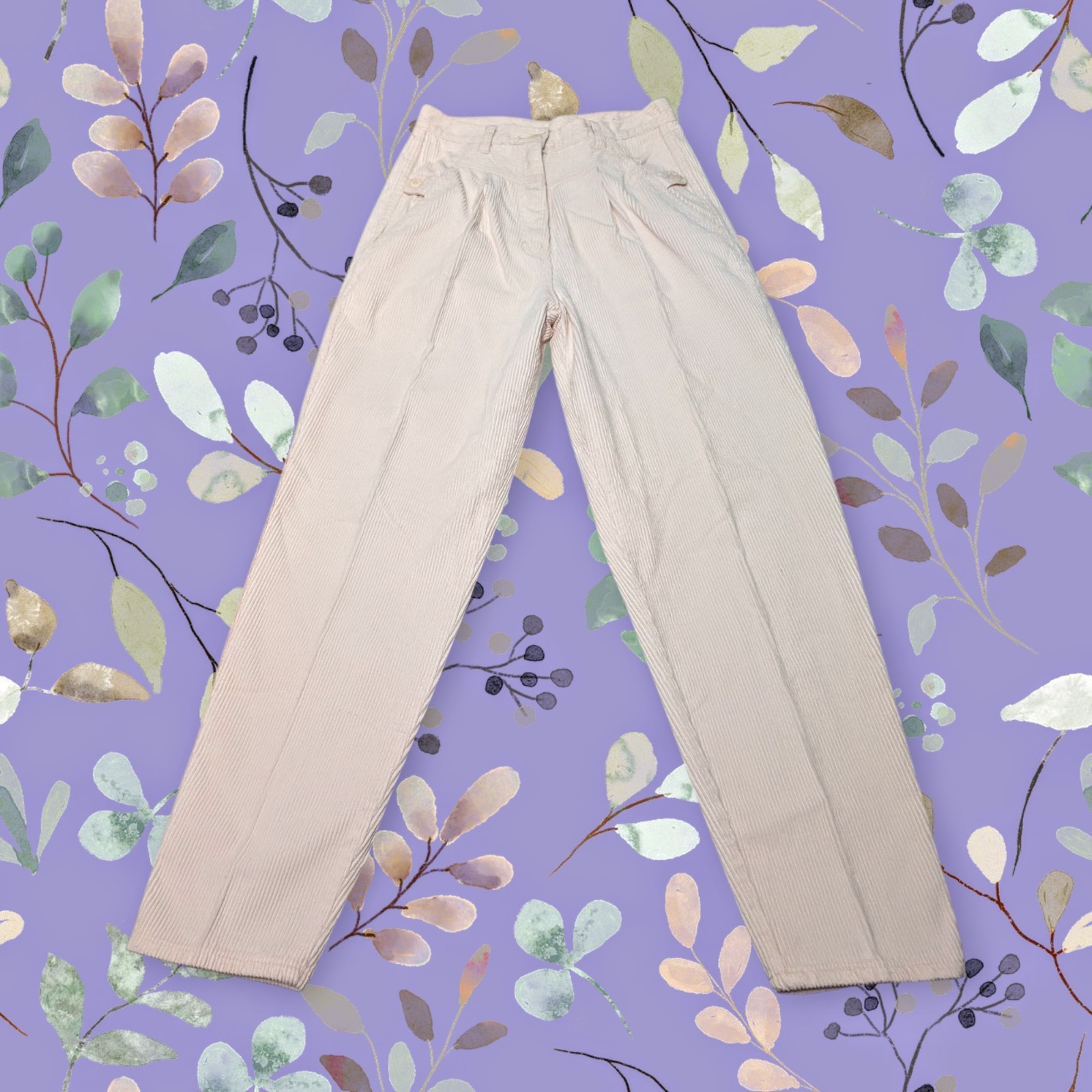 HUNTERS GLEN Ivory Cream CORDUROY Pants Pleated VINTAGE 80’s Women’s Size 11/12