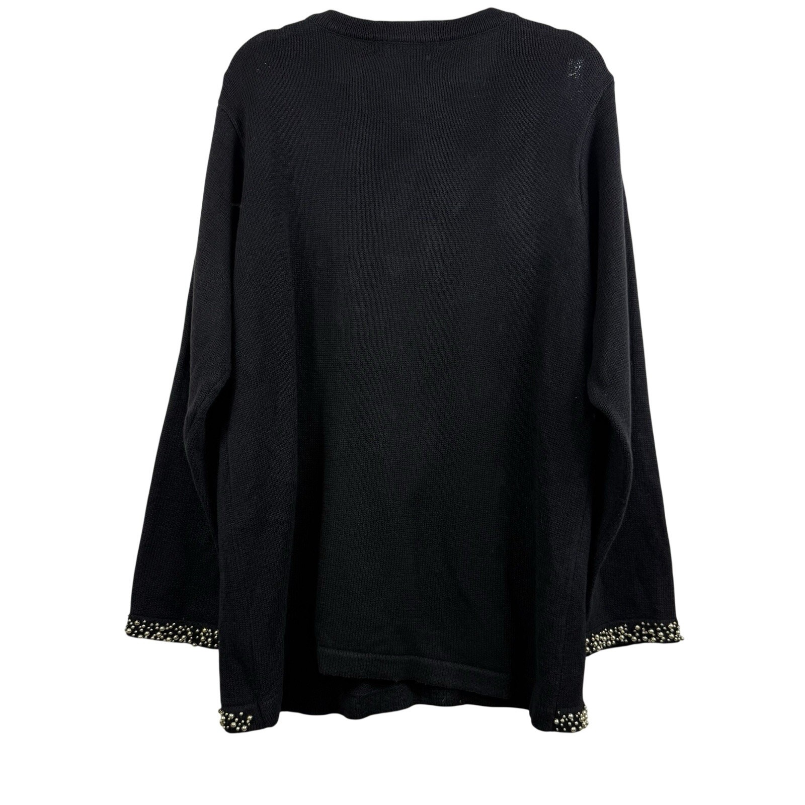 Vintage 90s Beaded Black Embroidered Poinsettia Sweater Large Holiday Christmas