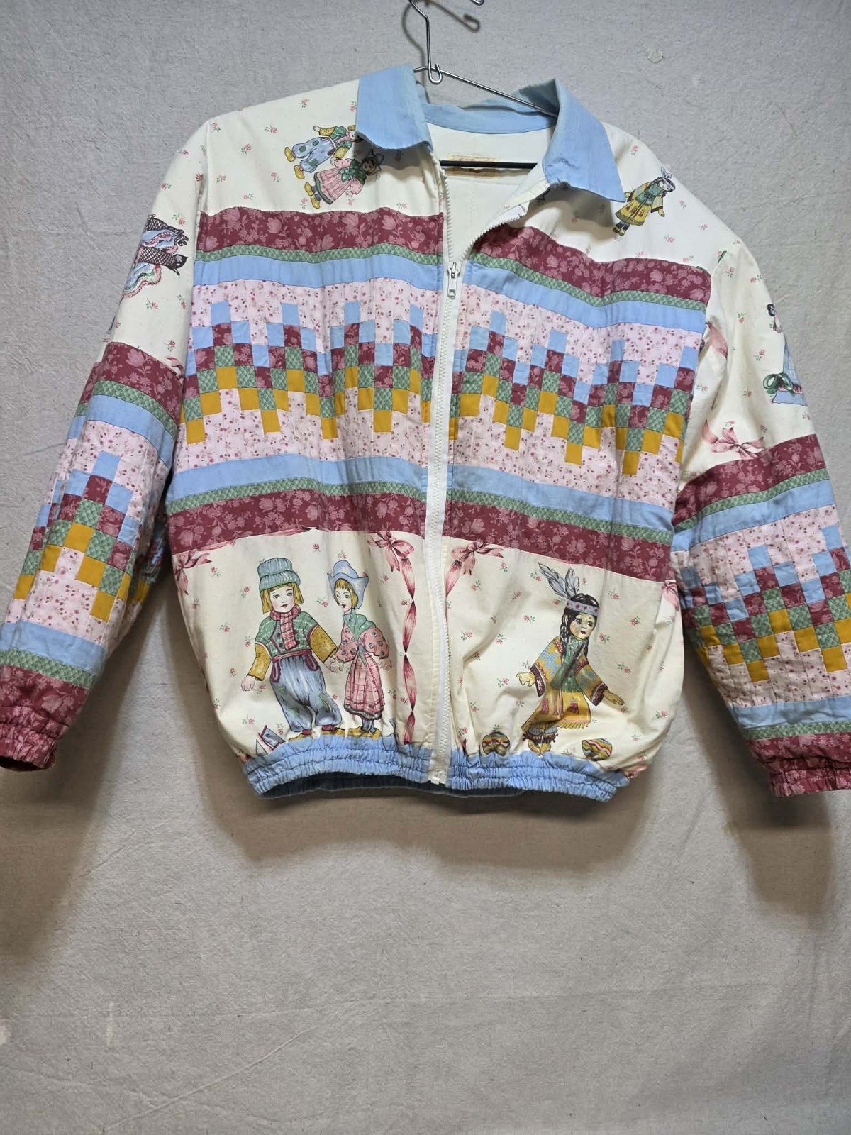 Handmade Cottagecore Floral Quilted Patchwork Bomber Jacket Folklore Figurines