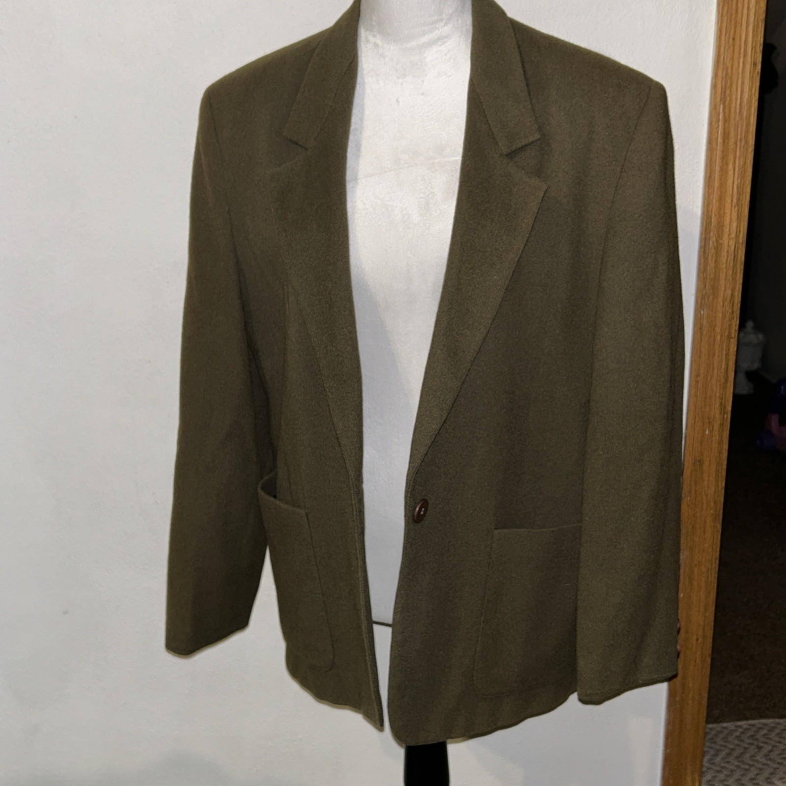 Lands End Women’s Olive 100% Wool Blazer/Jacket Sz 12 Petite Pockets Buttons
