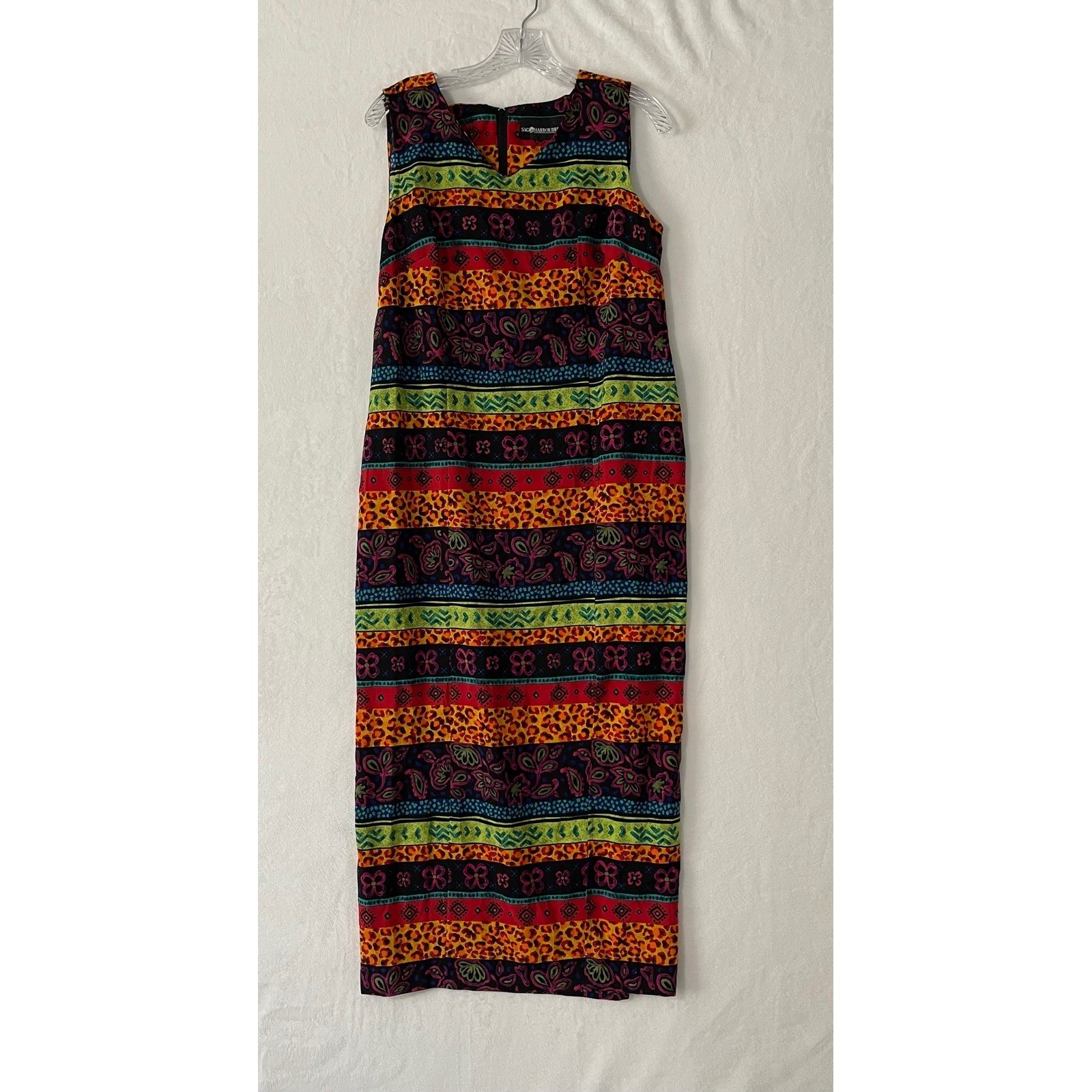 Sag Harbor Dress Womens 12 Vintage 90s Maxi Leopard Floral Mixed Media
