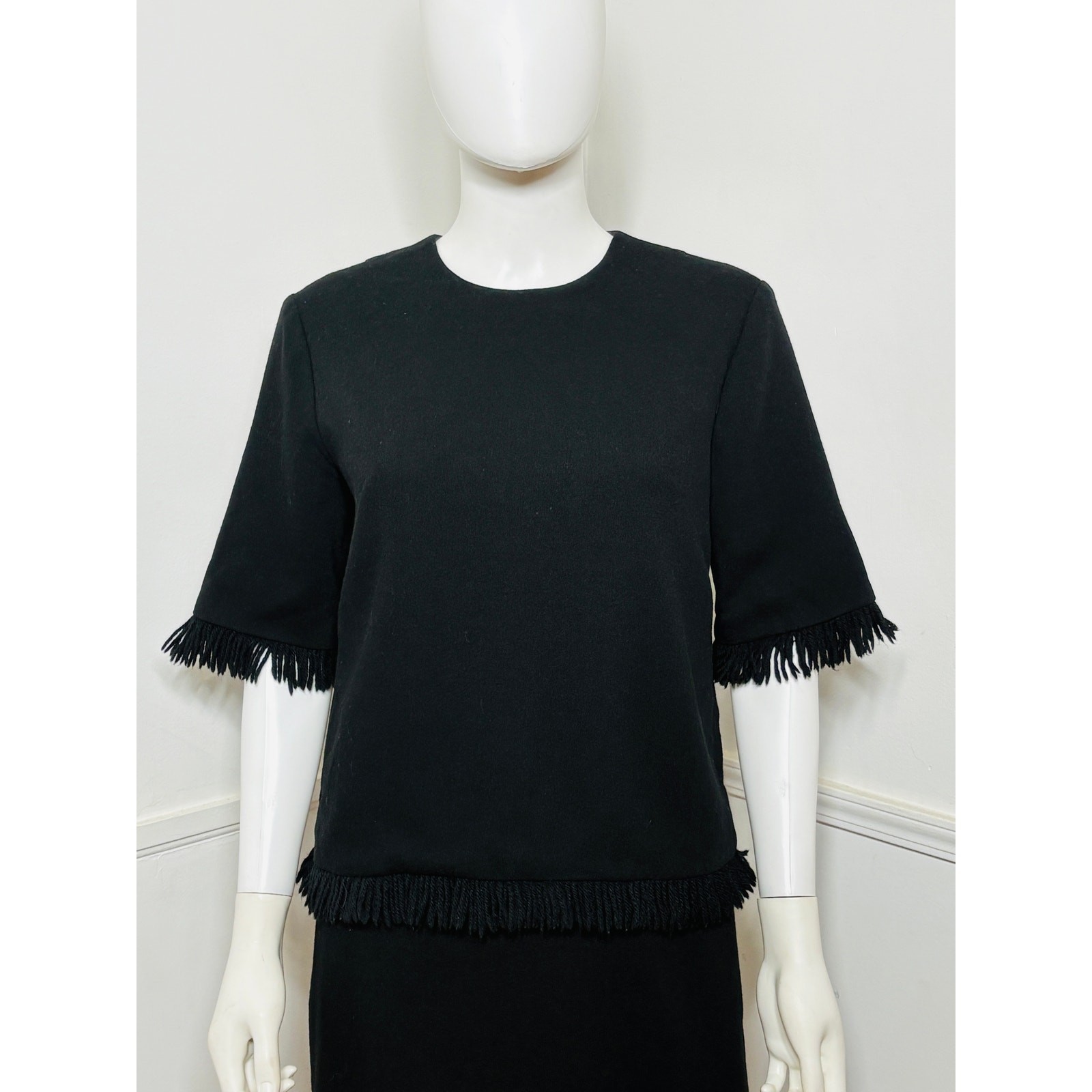 Medium 1960s Vintage Black Knit Fringed Dress by Eve Le Coq