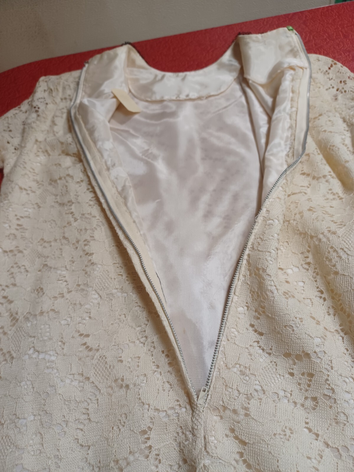 True VTG Mid-century 1960s Lace Mini Dress MCM Mod Union Label Ivory Small ~FLAW