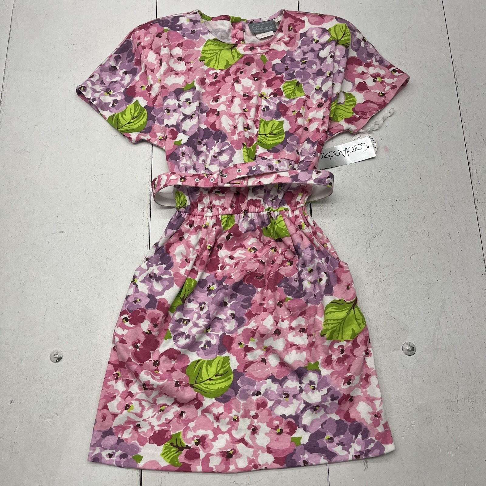 Vintage 80s 90s Carol Anderson Pink Purple Floral Dress With Belt Women’s Size 6