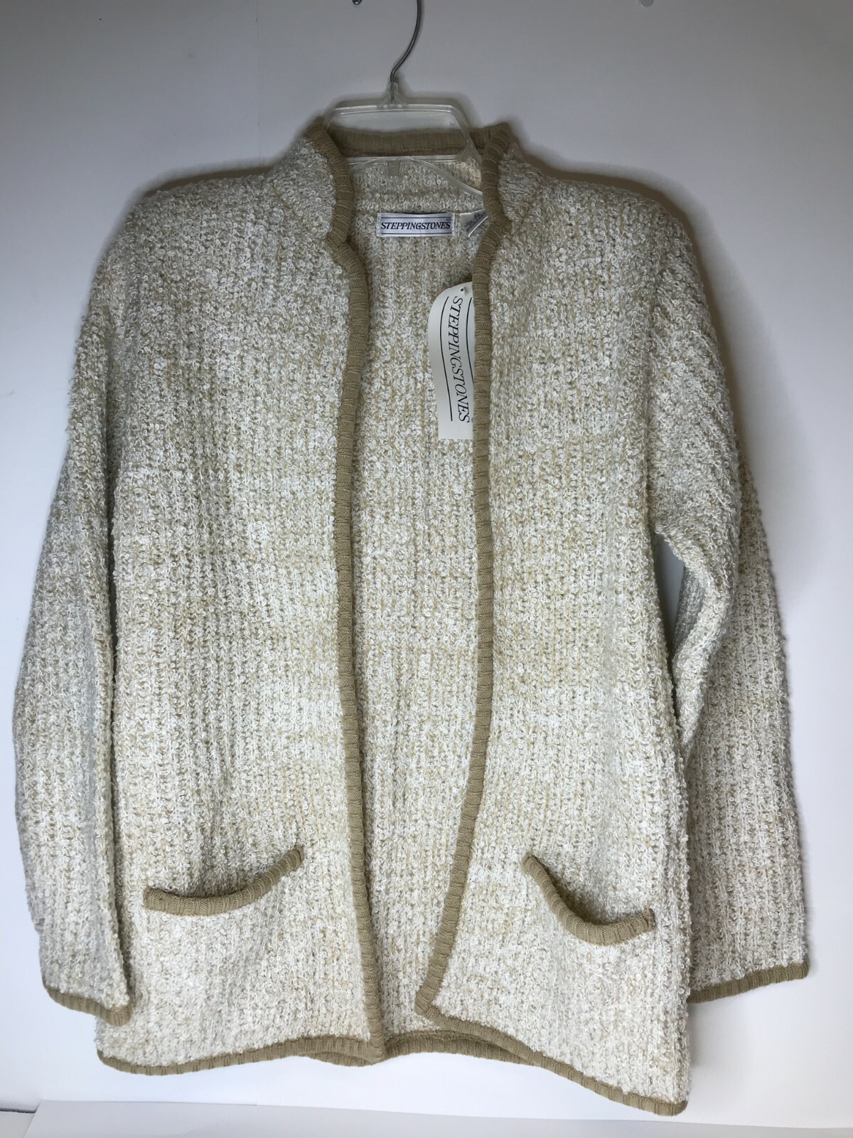 Vintage Stepping Stones Women’s Open Cardigan Beige/Off White Front Pockets-M