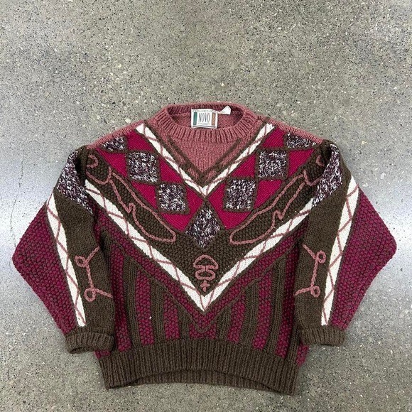 Vintage 80s COOGI Style Novo 3D Pattern Knit Sweater Womens (Size L)