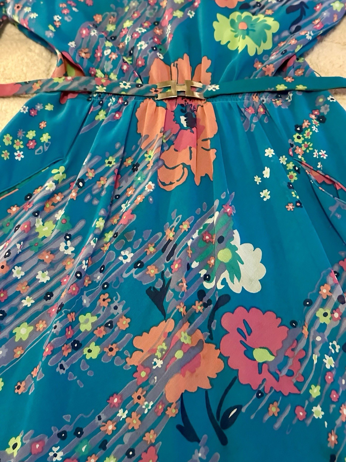 Vintage 70s Pauline Trigere Dress Flowing Flowers 36 Bust 28 Waist Layered