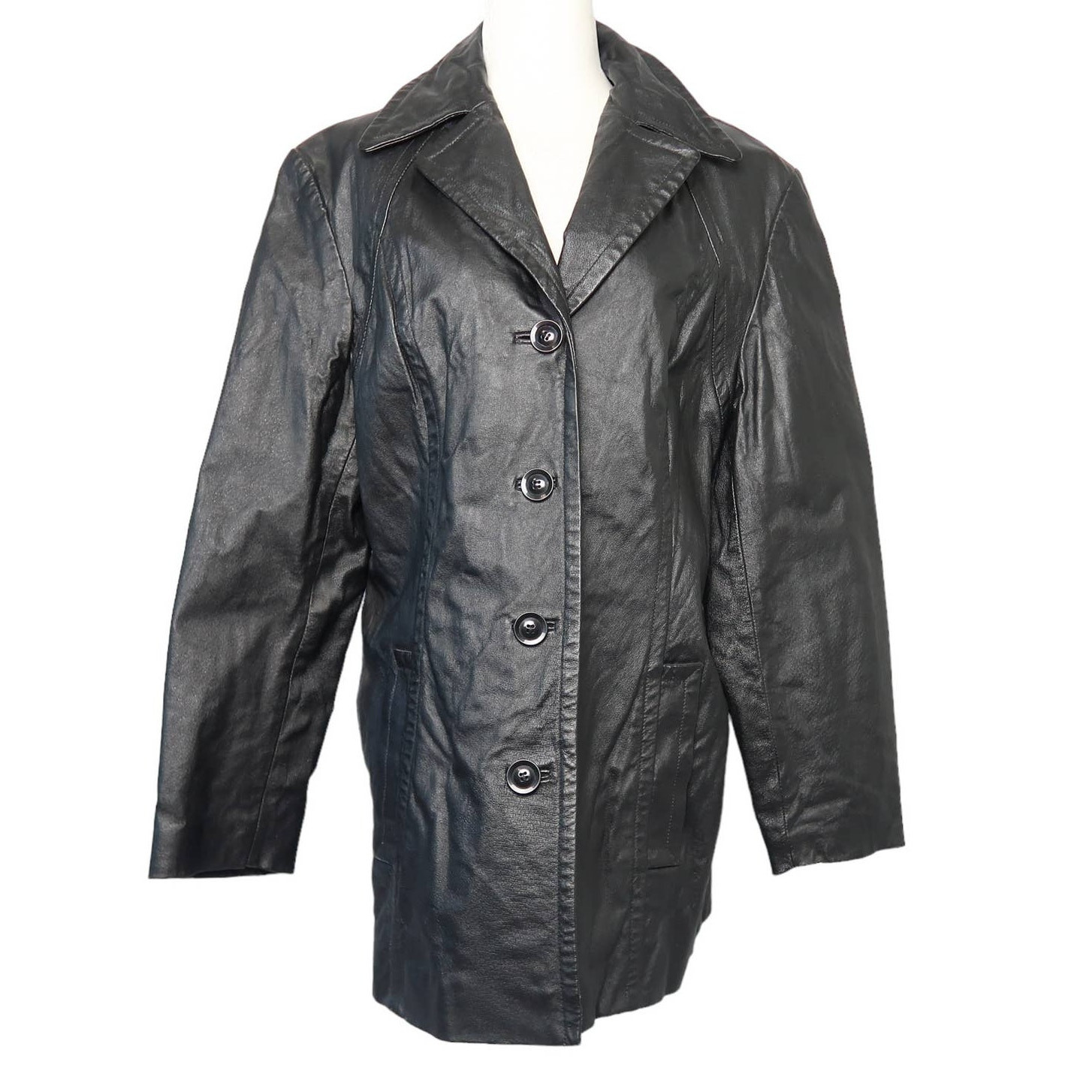 Vintage Y2K Winlit black leather mid length blazer jacket Large