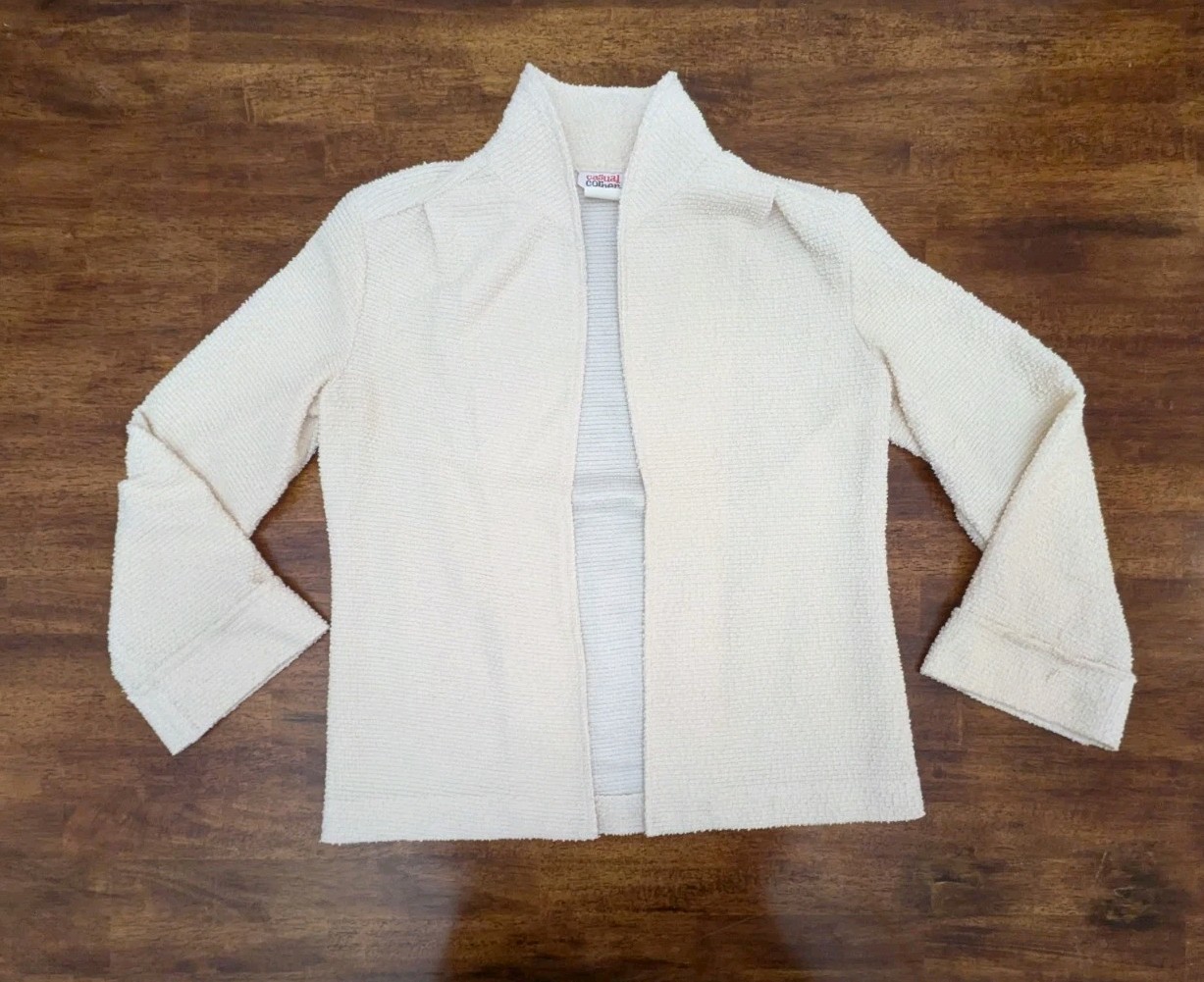 VTG 1970’s Casual Corner Jacket Cardigan Women Medium Cream Boucle Open Front