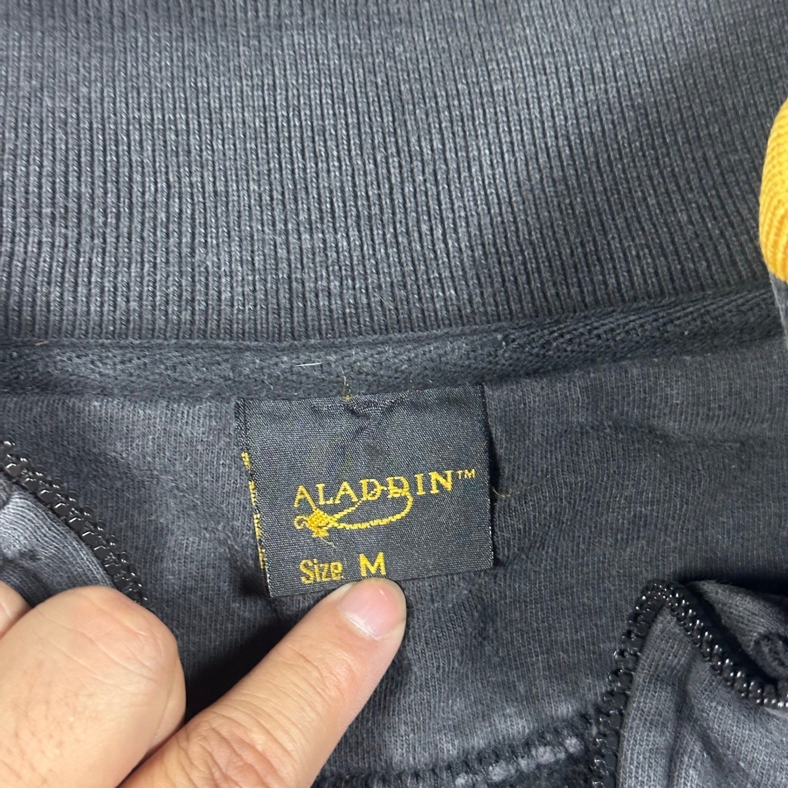 Vintage Aladdin Las Vegas Quarter Zip Sweatshirt Womens M Black Yellow Logo Y2K