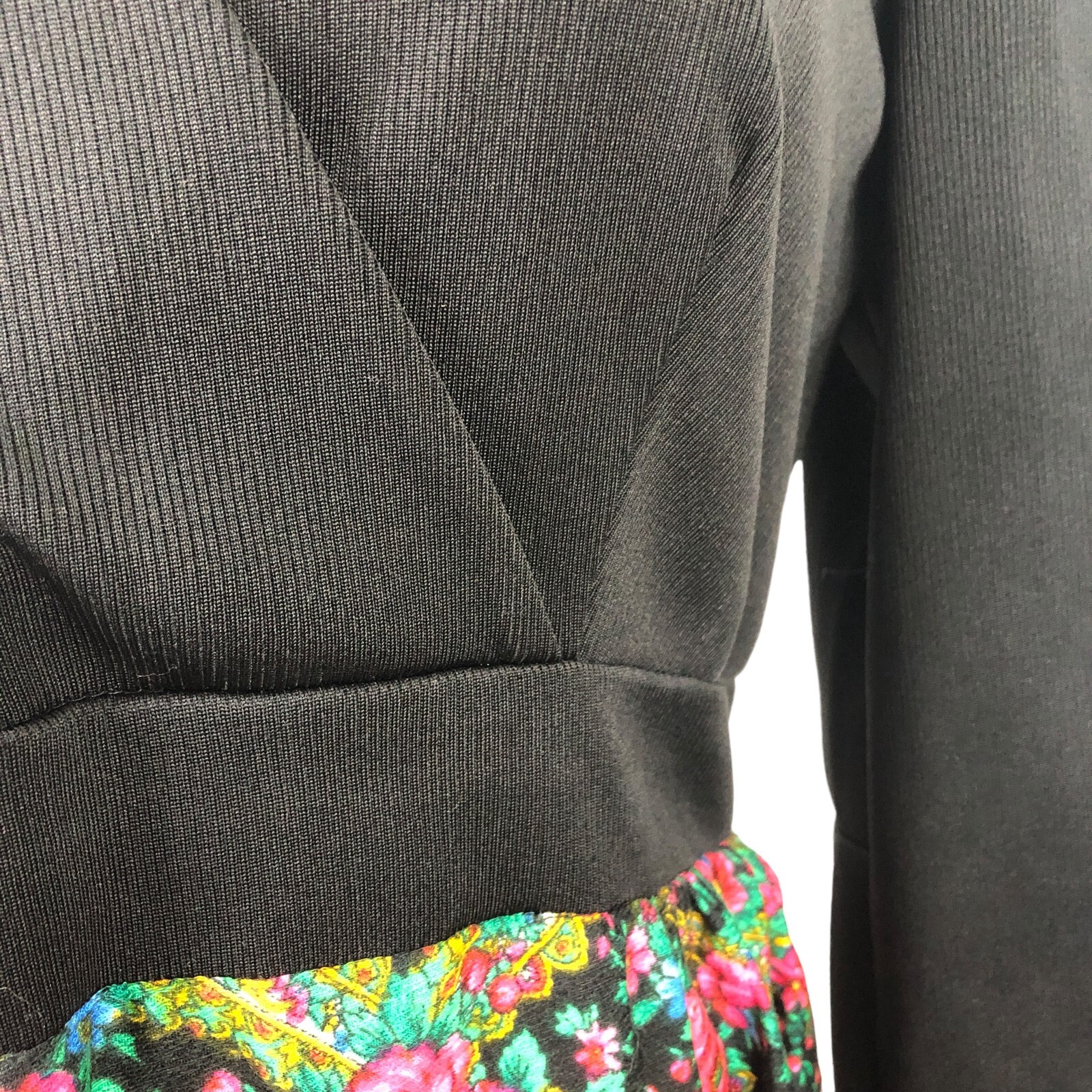 Vtg 70s Maxi Hostess Dress Size Medium Black Wrap Bodice Bold Floral Rose Skirt