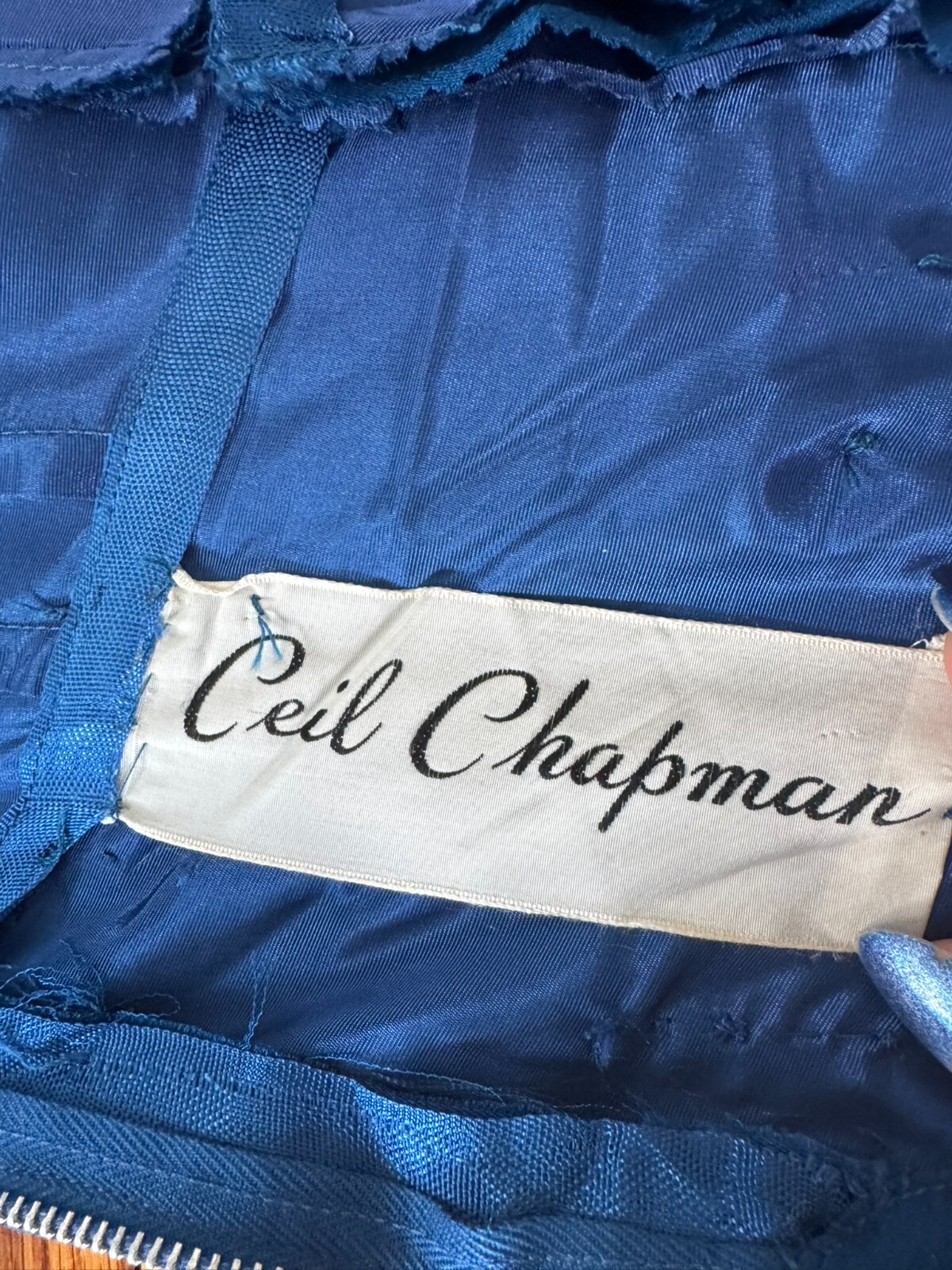 Vintage 50s 60s Blue Glam CEIL CHAPMAN Cocktail Designer Dress XS
