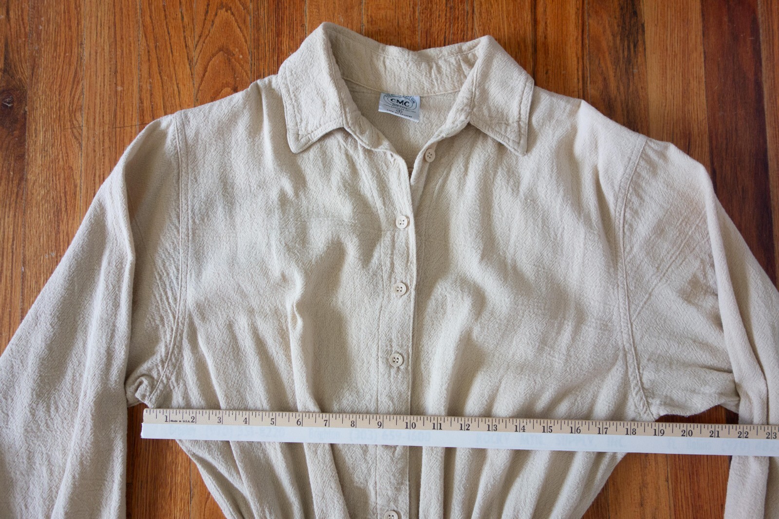 Vtg CMC Color Me Cotton Midi/Maxi Long Sleeve Shirt Dress W’s S, Natural, USA