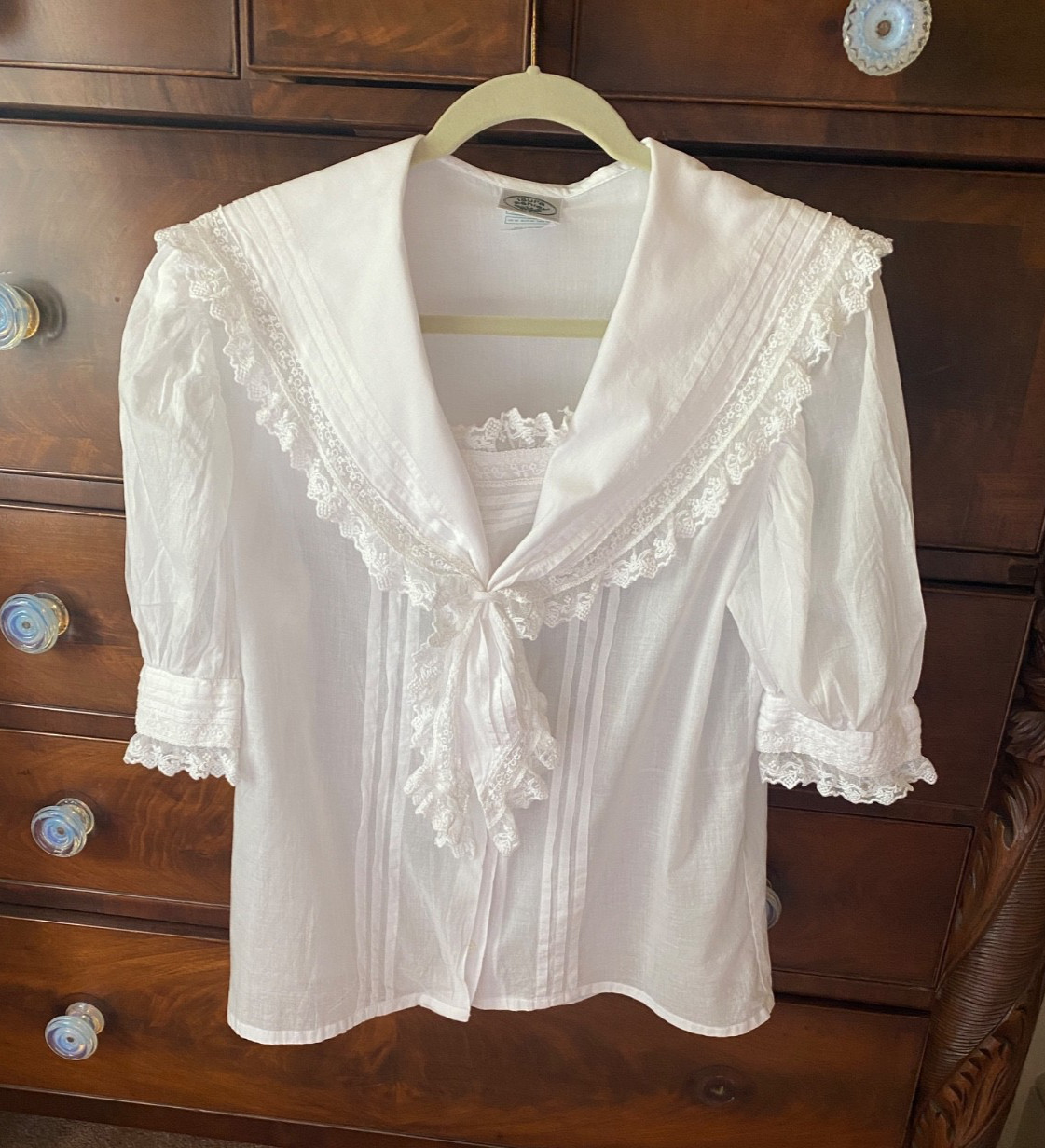 Vtg Laura Ashley 1980’s Sailor Style 100% Cotton Lace Button Down 12