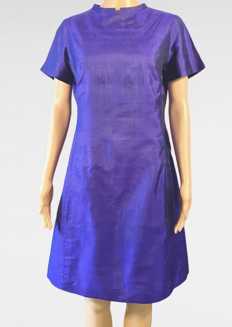 1960s Bangkok Couture Raw Silk Dress Purple Amethyst A-Line Handmade Size M